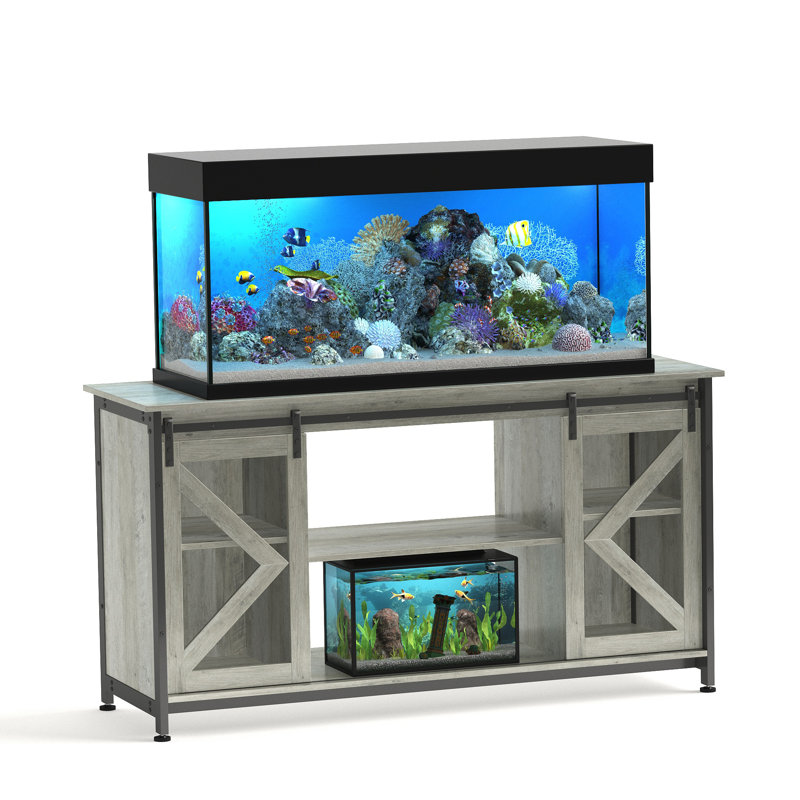Tucker Murphy Pet Grey Wood Aquarium Stand W Cabinet Fish Tank Turtle Reptile Terrariums Accessories Storage 80 Gallon 58.9 L X 19.7 W X 32.6 H Wayfair Canada